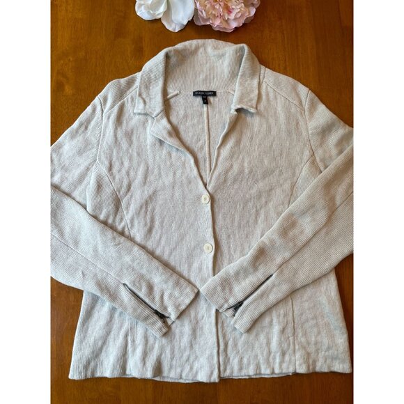 Eileen Fisher Sweaters - Eileen Fisher Womens Beige Cotton Cardigan Sweater Jacket M 100% Linen Dbl Lined